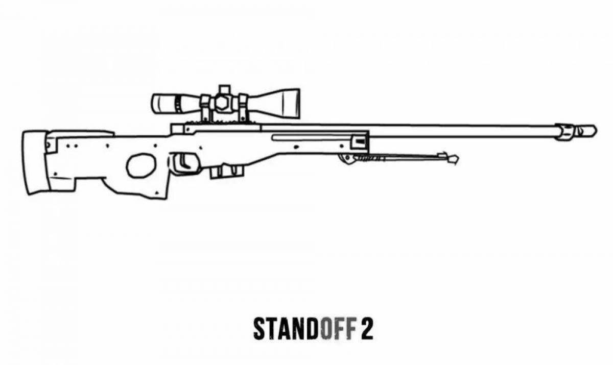 Radiant coloring page stands with 2 weapons