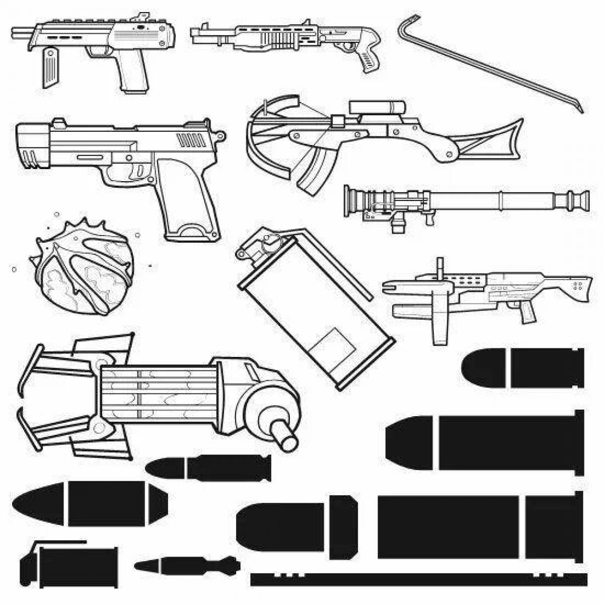 Glitter coloring pages with two weapons