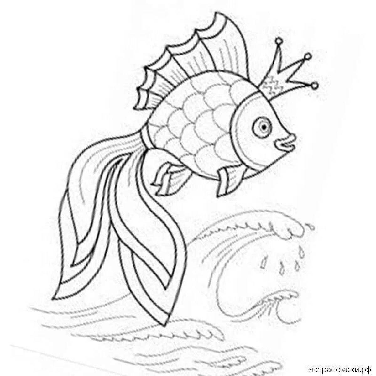 Раскраска Золотая рыбка из сказки Пушкина для детей
