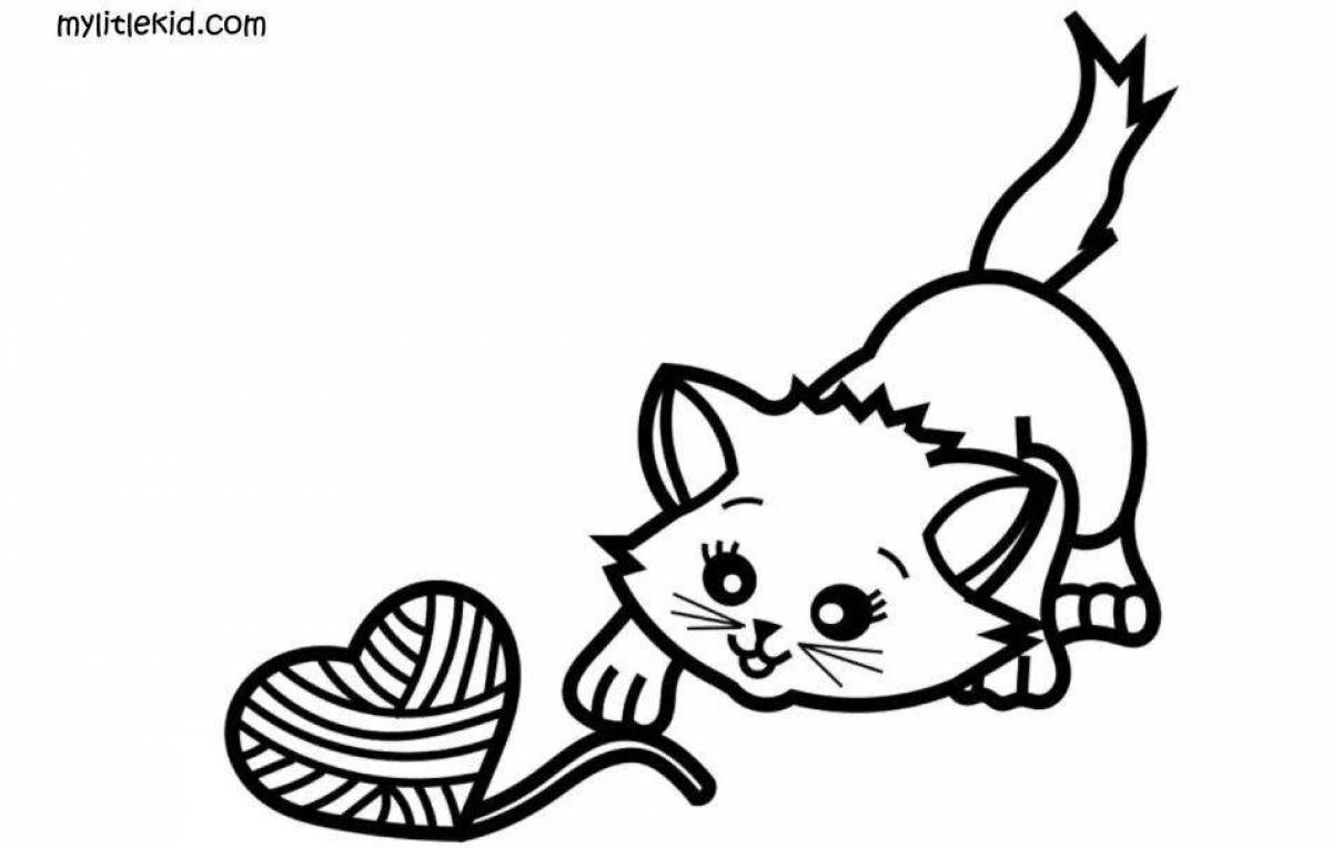 Кот с клубком раскраска