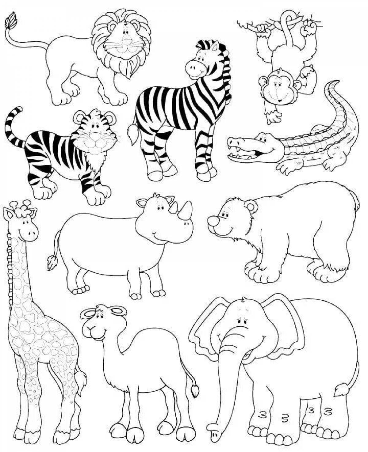 Игривая страница раскраски африканских животных для детей 6-7 лет