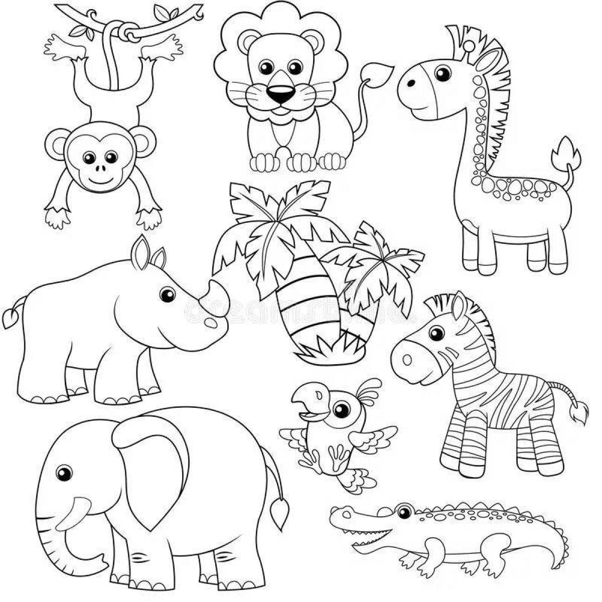 Милая африканская раскраска с животными для детей 6-7 лет