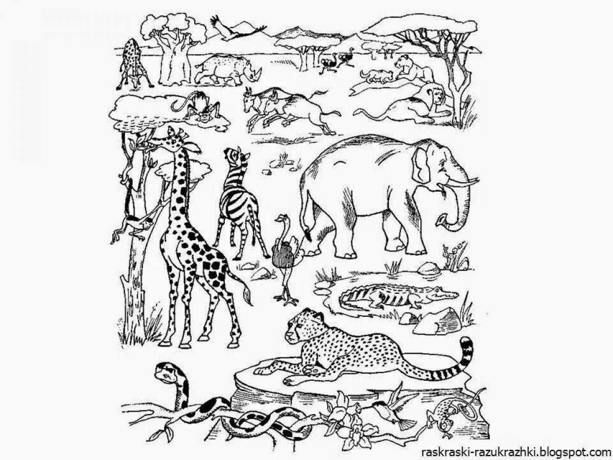 Творческая раскраска африканских животных для детей 6-7 лет