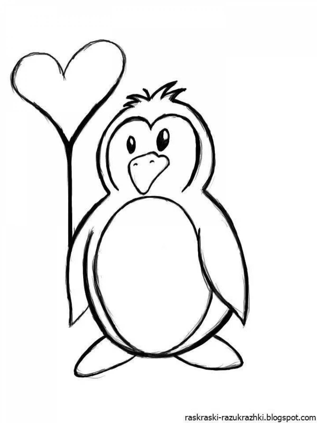 Glittering penguin coloring page