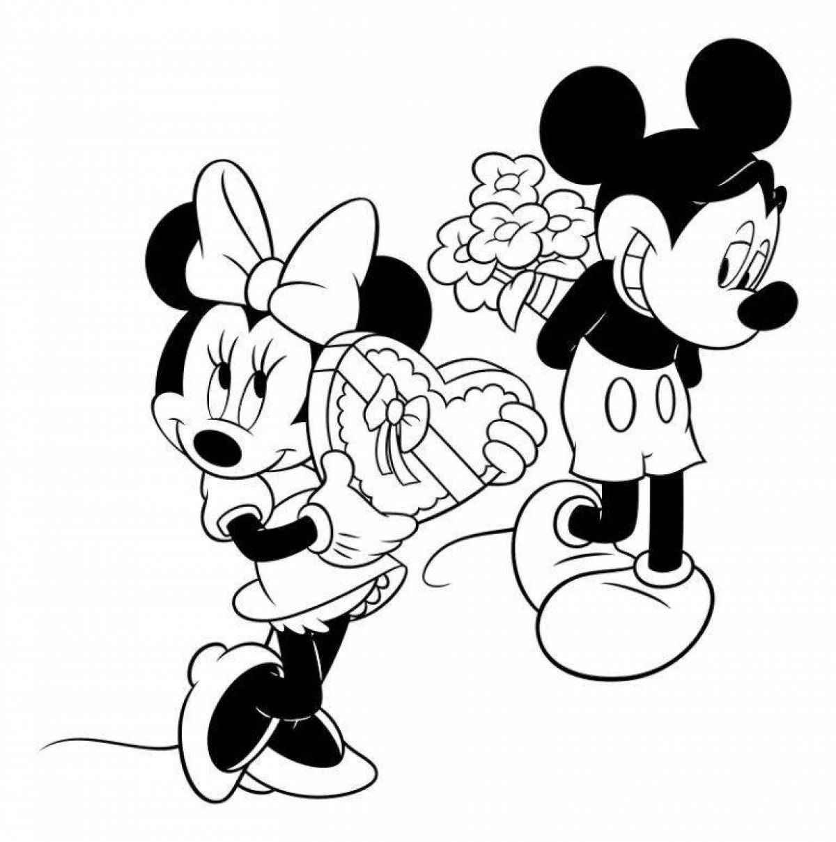 Cute coloring mickey mouse and minnie mouse
