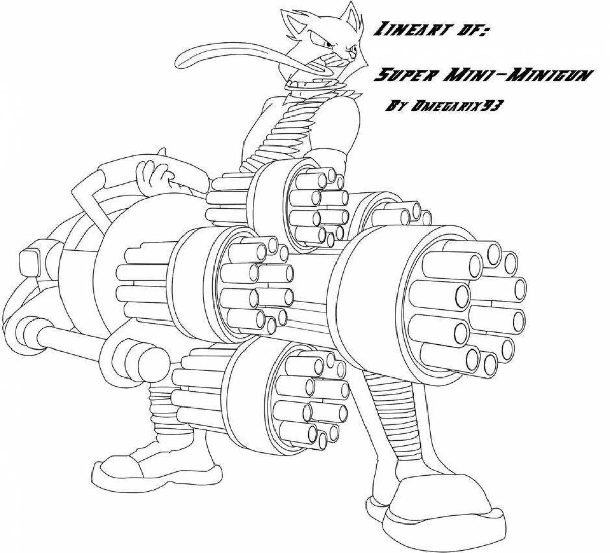 Awesome minigun coloring page