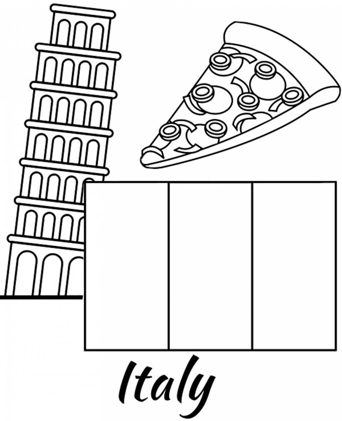 Оживленная страница раскраски с флагом италии