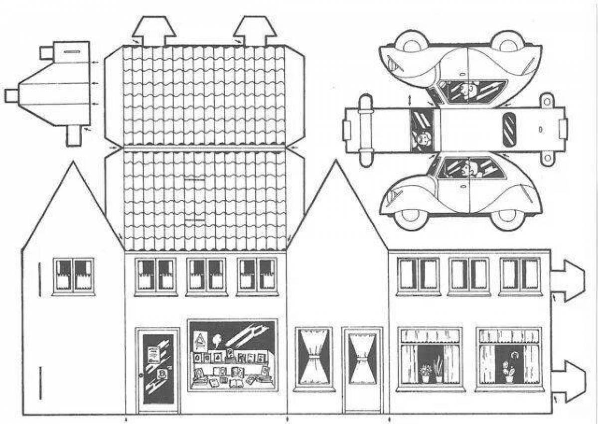 Coloring page joyful paper house