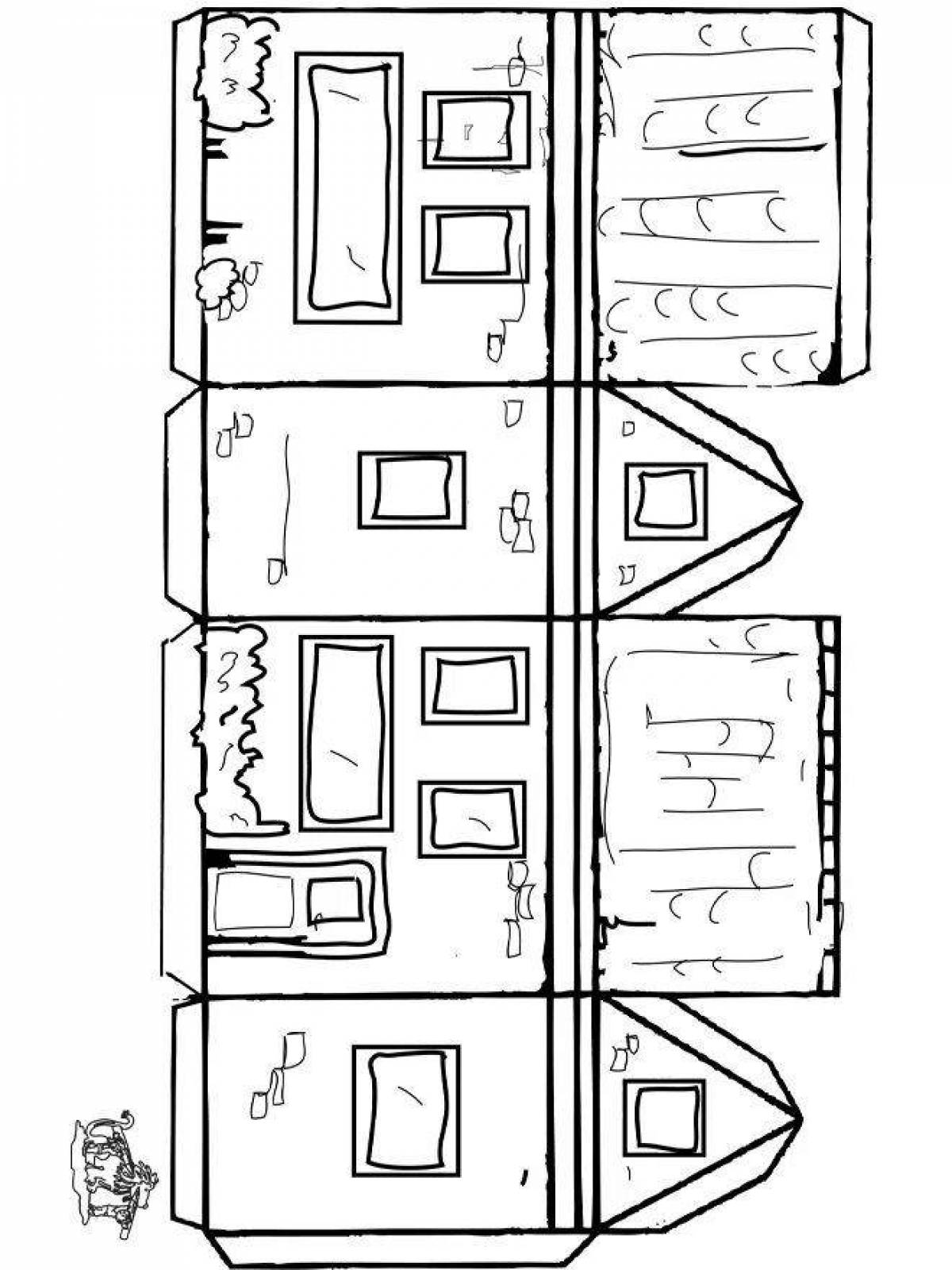 Adorable paper house coloring page