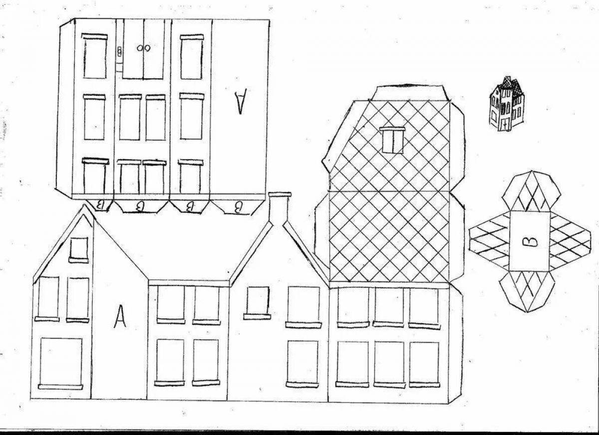 Fancy paper house coloring page