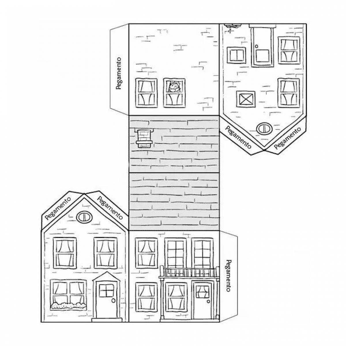 Impressive paper house coloring page