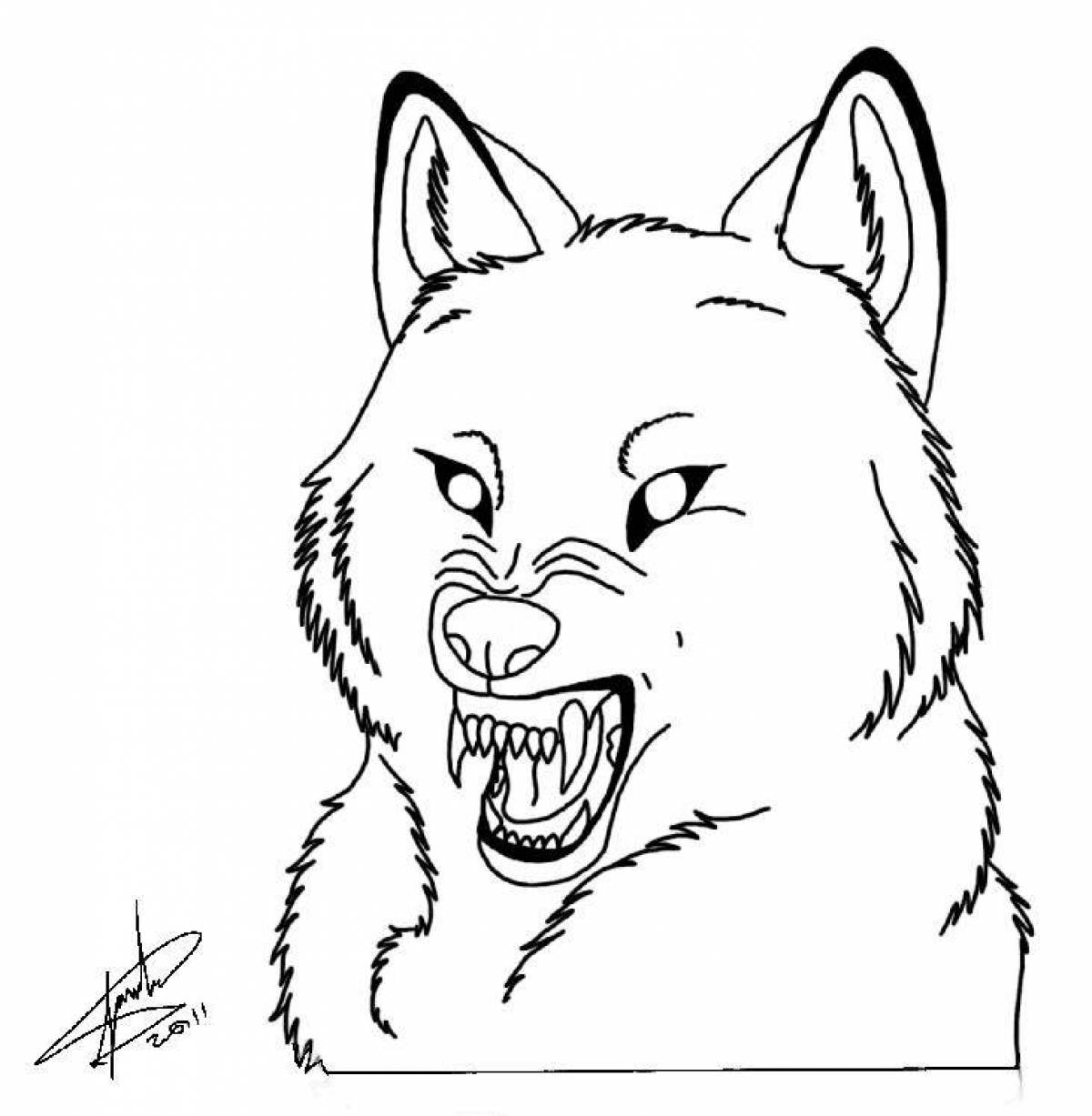 Angry wolf with premonition coloring page