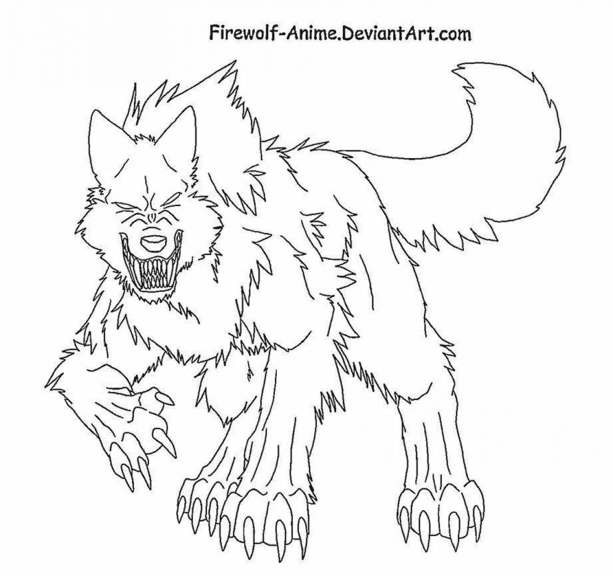 Coloring book pensive angry wolf