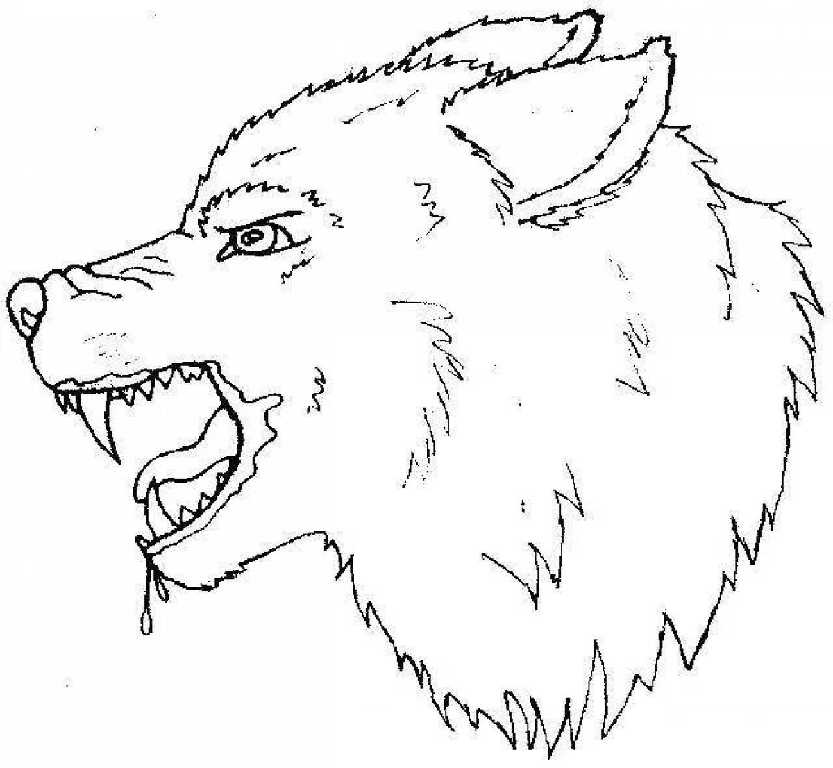 Coloring page scary angry wolf