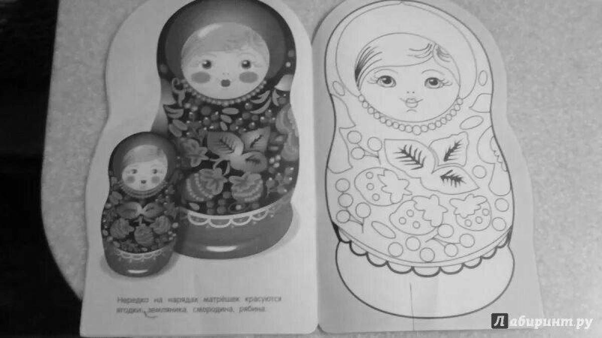 Multicolored Khokhloma matryoshka coloring book