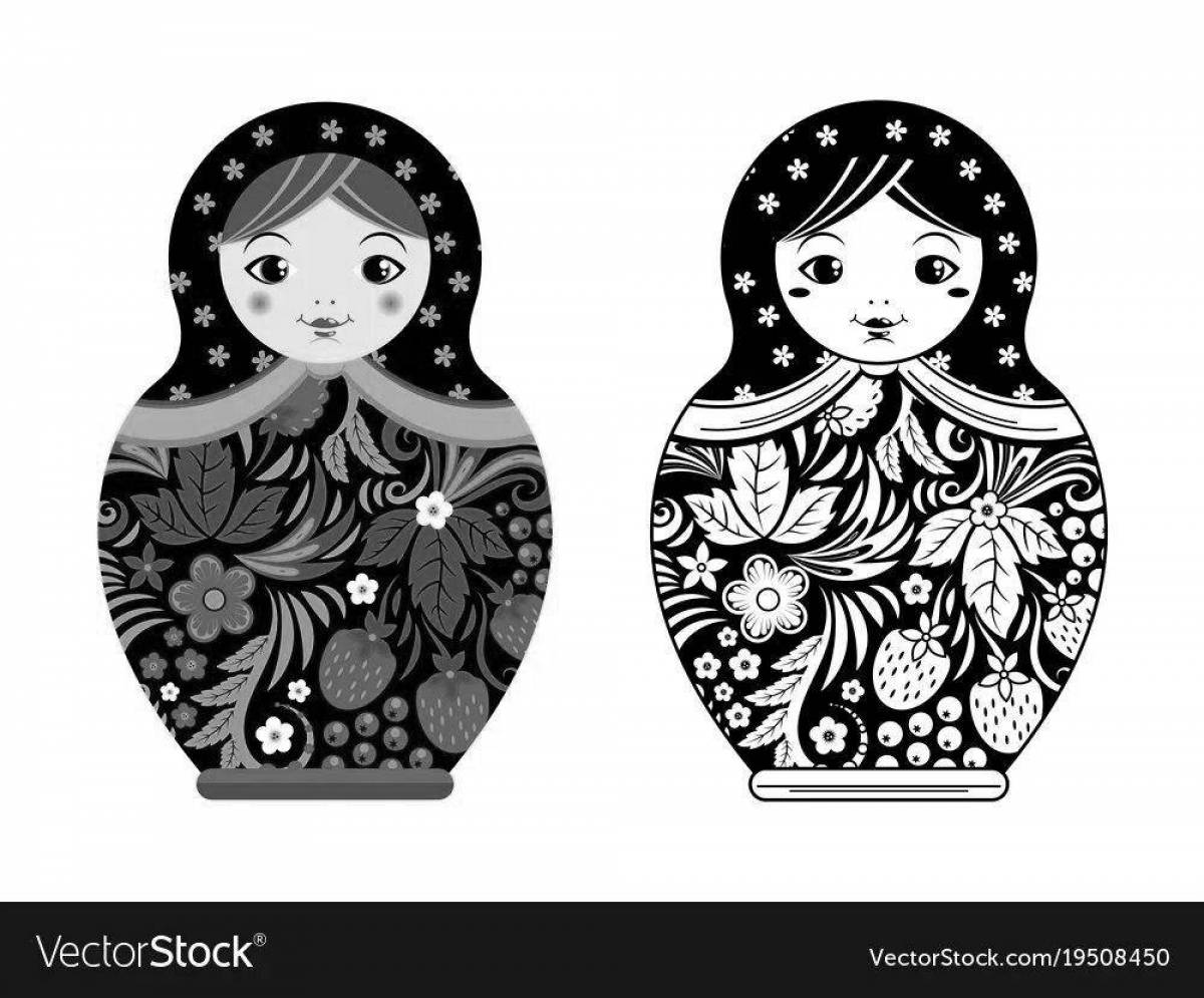 Delightful Khokhloma matryoshka coloring book