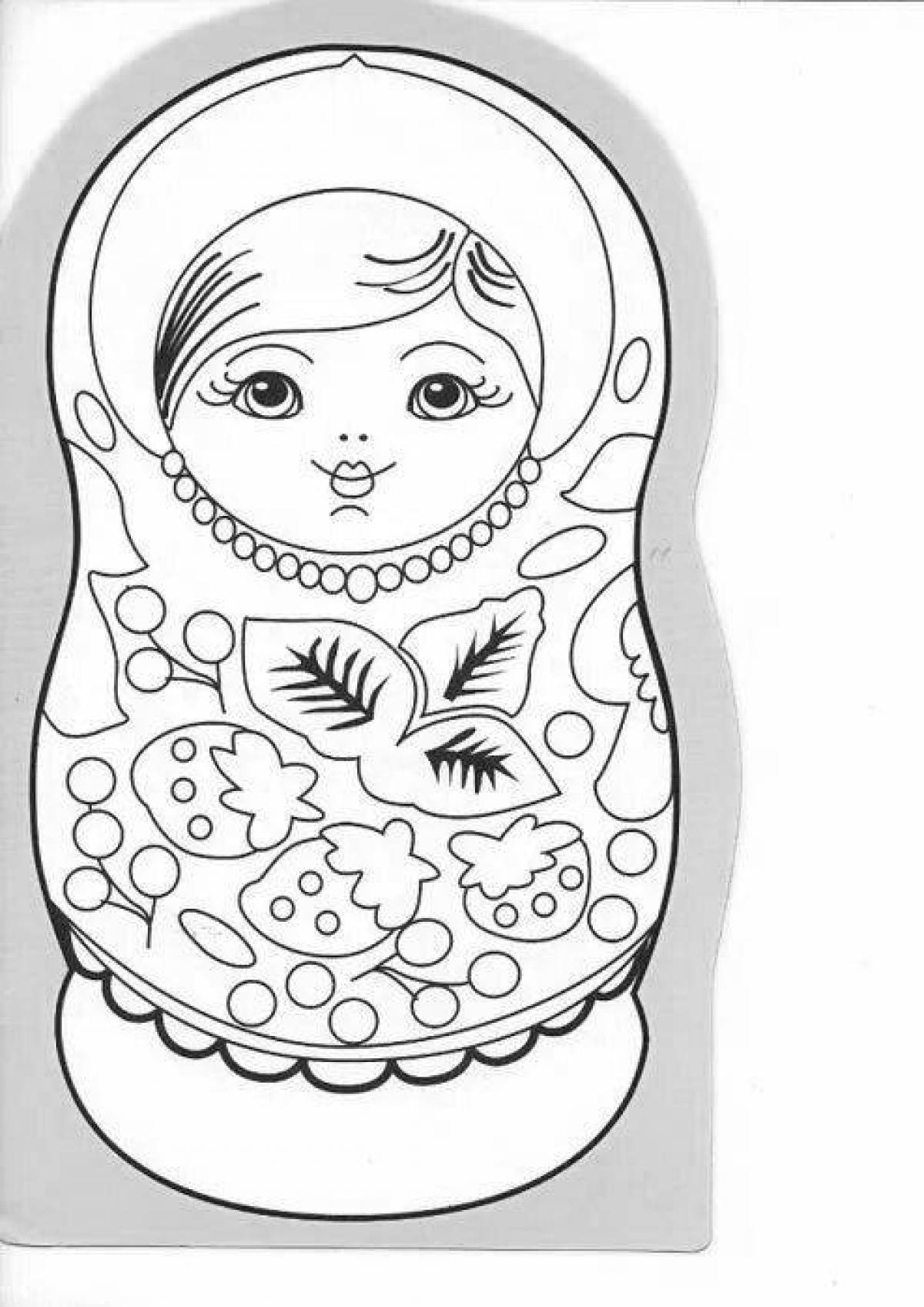 Coloring book exquisite Khokhloma matryoshka