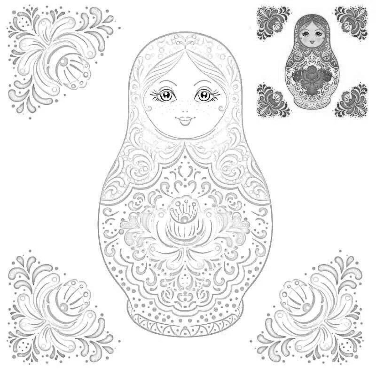 Coloring book luxurious Khokhloma matryoshka