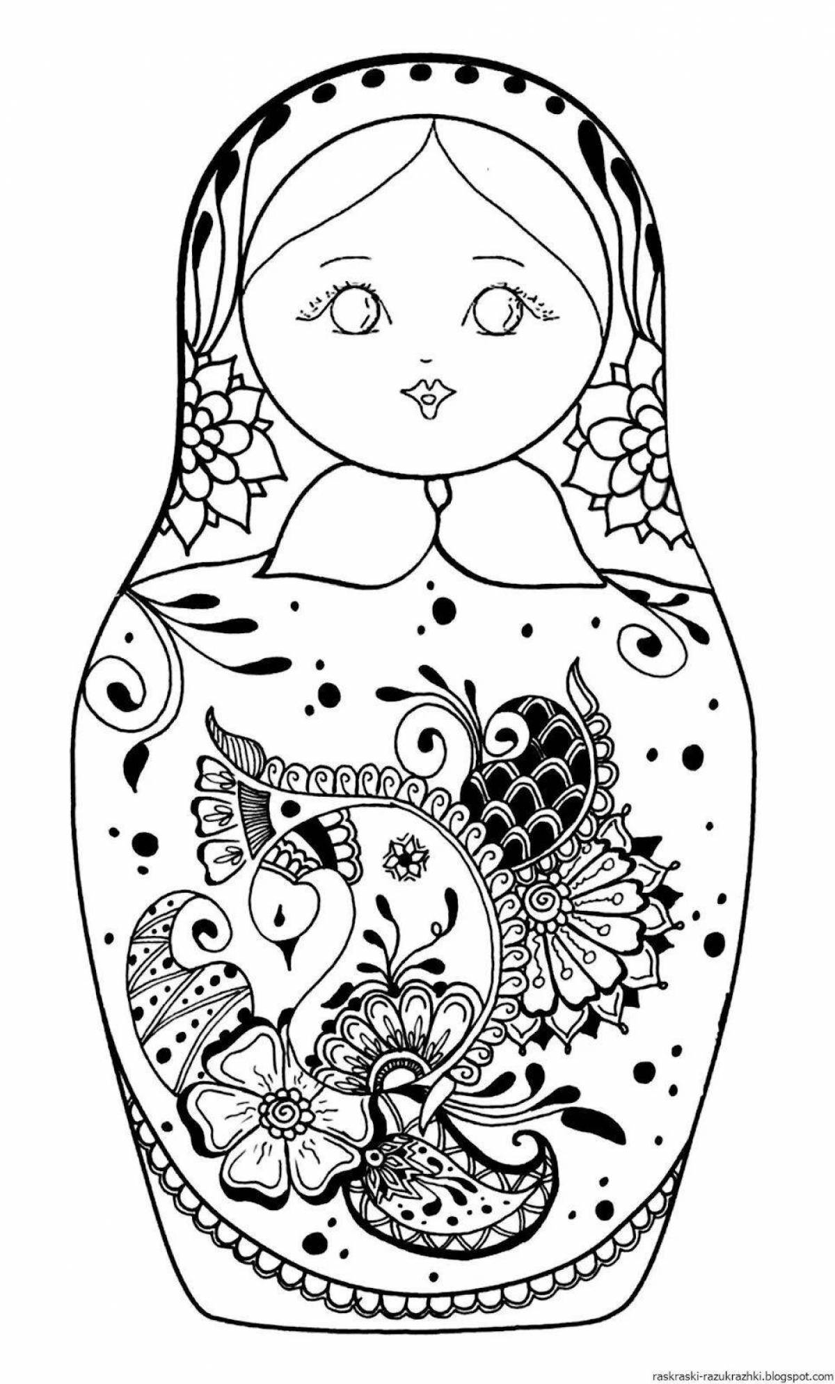 Coloring page nice Khokhloma matryoshka