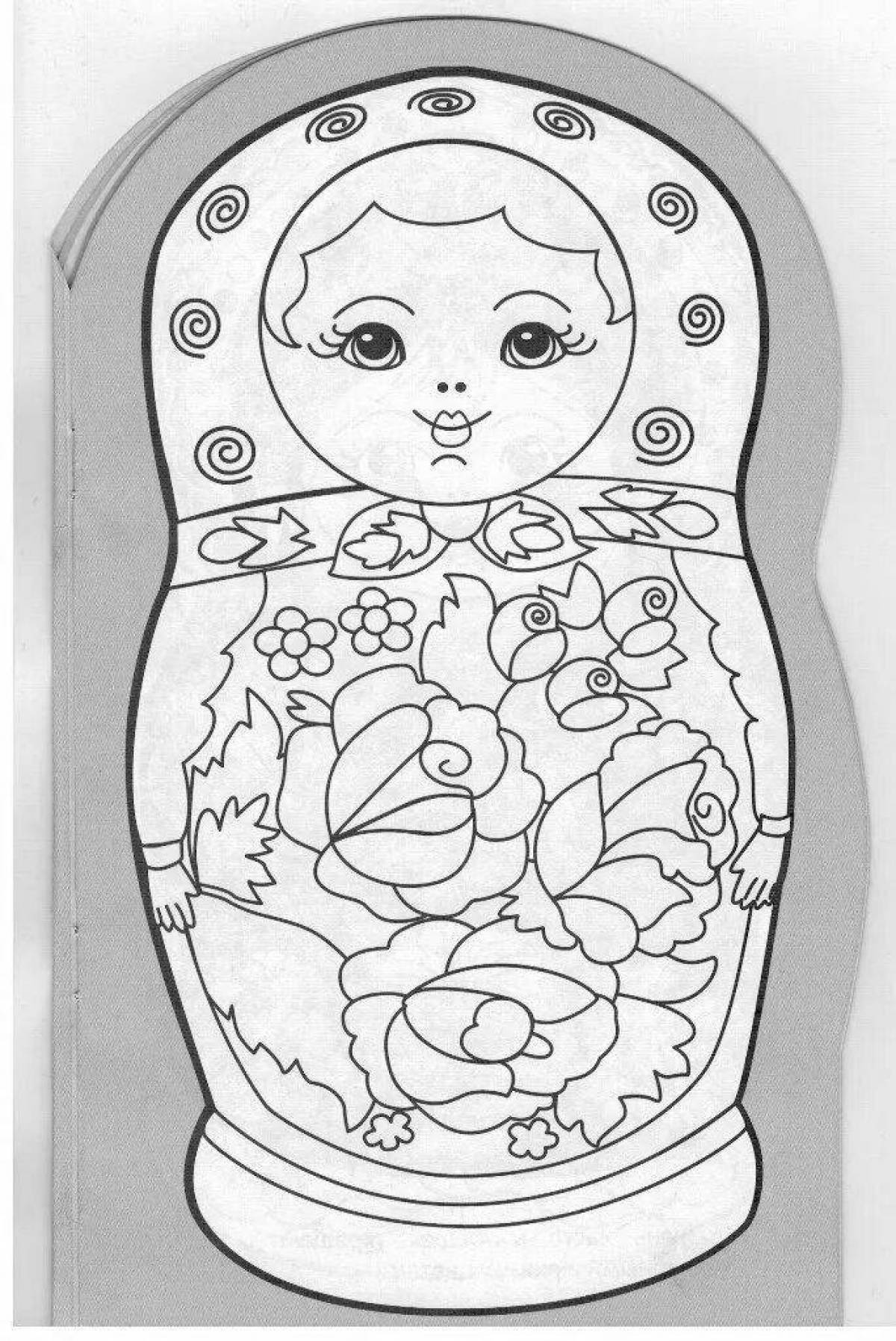 Colouring cute Khokhloma matryoshka