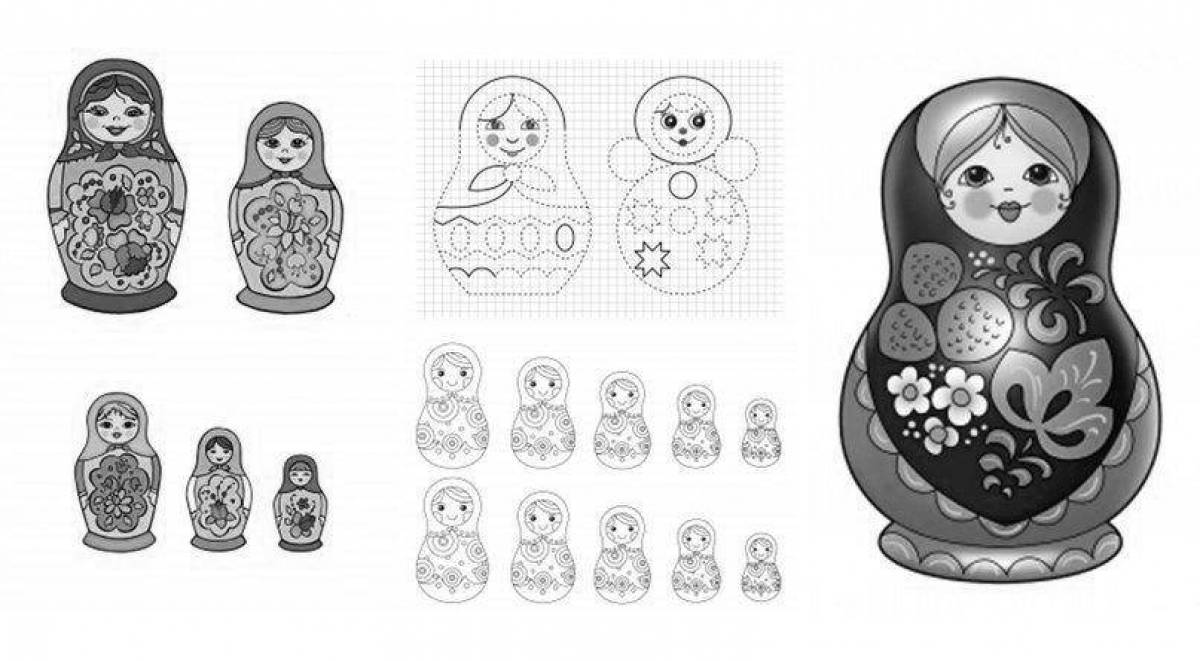 Coloring book sweet Khokhloma matryoshka