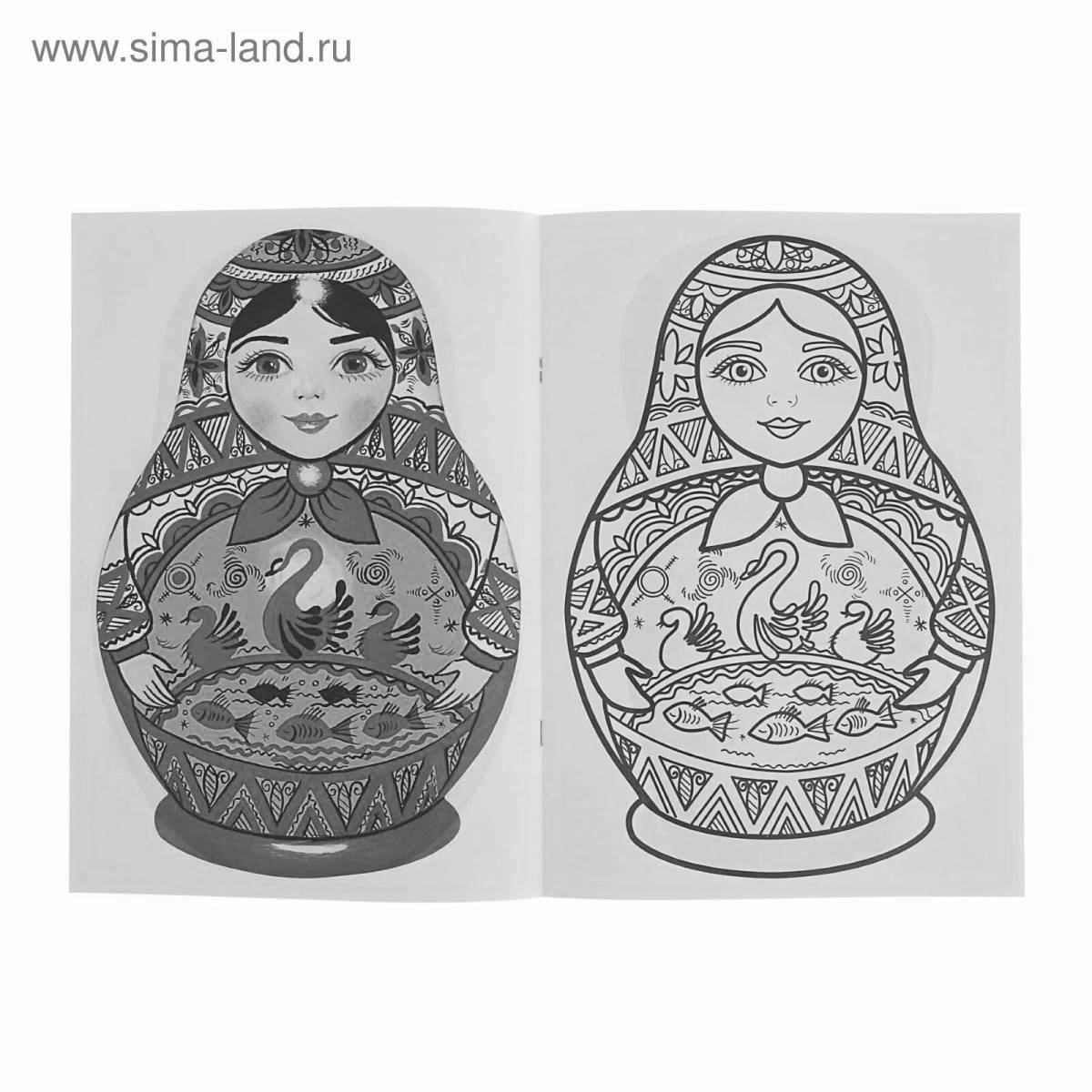 Colouring cute Khokhloma matryoshka