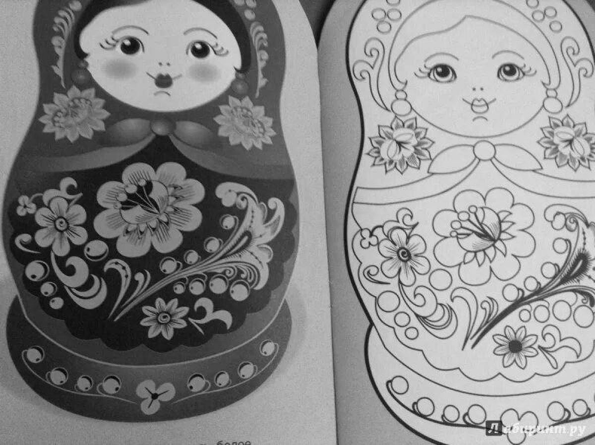 Live Khokhloma matryoshka coloring book