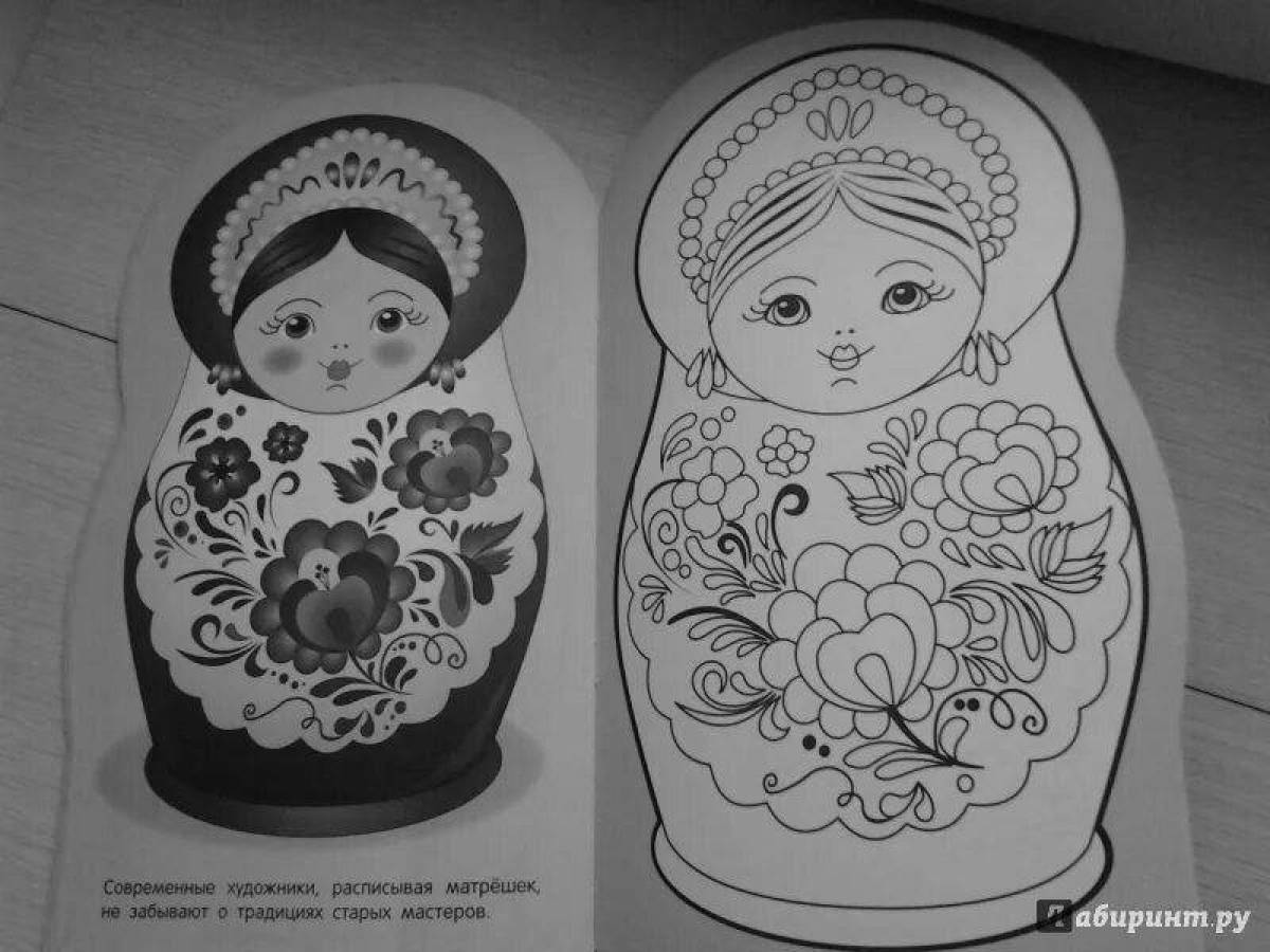 Coloring book animated Khokhloma matryoshka