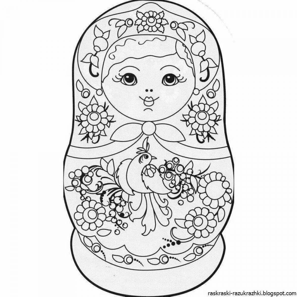 Funny Khokhloma matryoshka coloring book