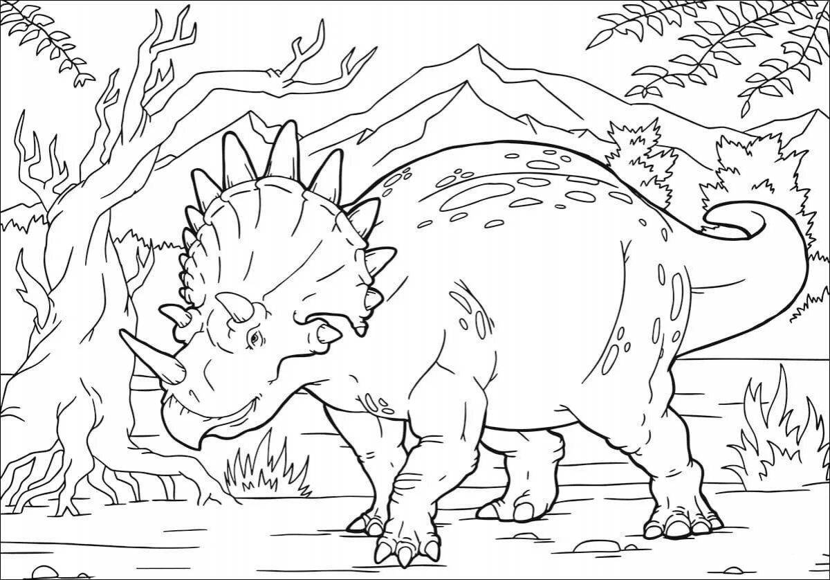Красочная страница раскраски динозавров трицератопсов