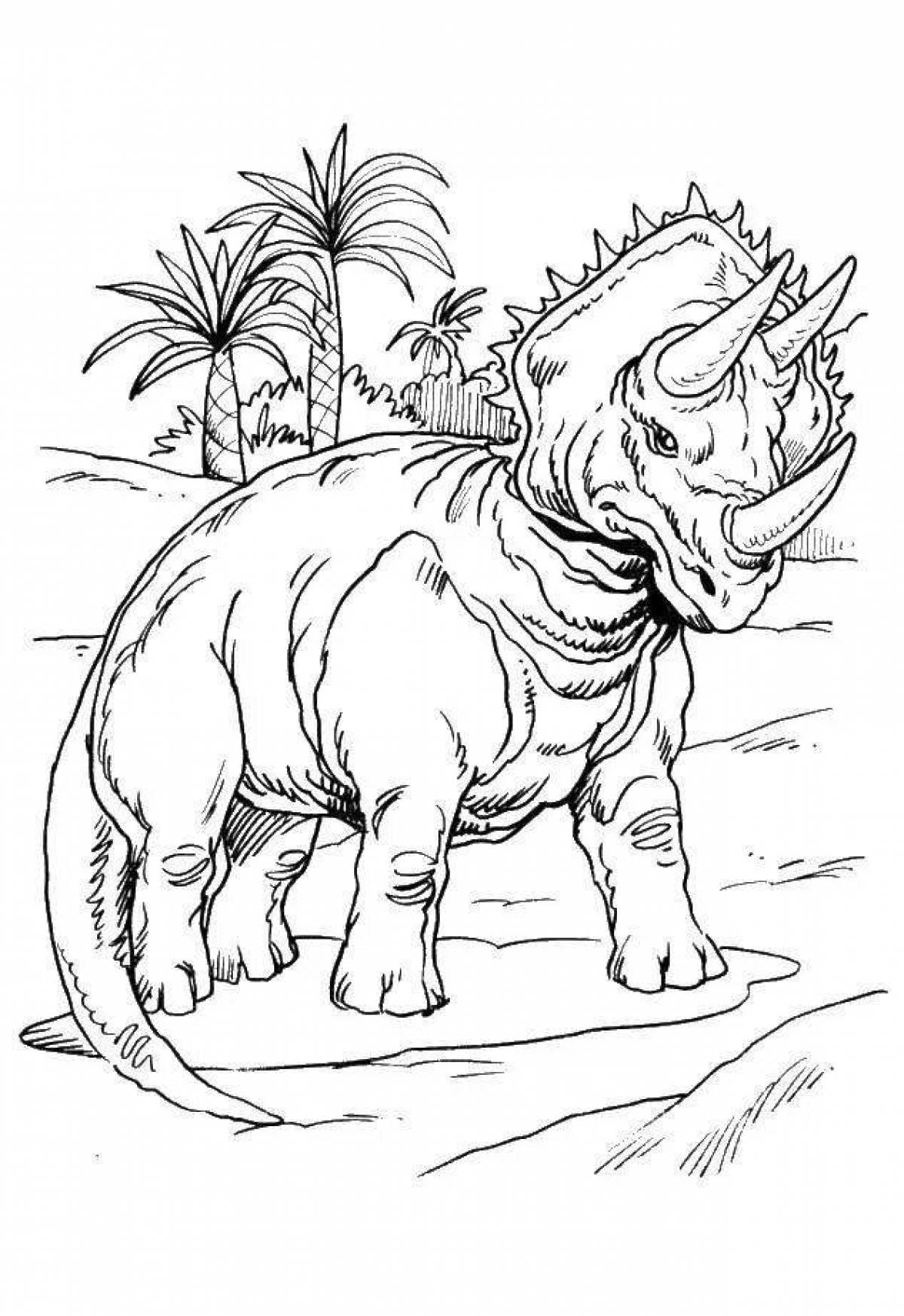 Яркая страница раскраски динозавра трицератопса