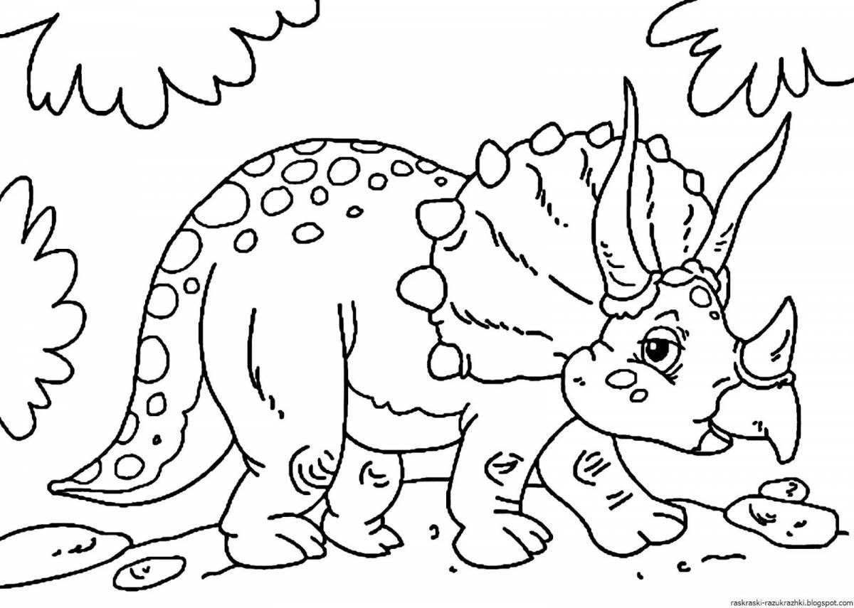 Coloring book ferocious triceratops dinosaur