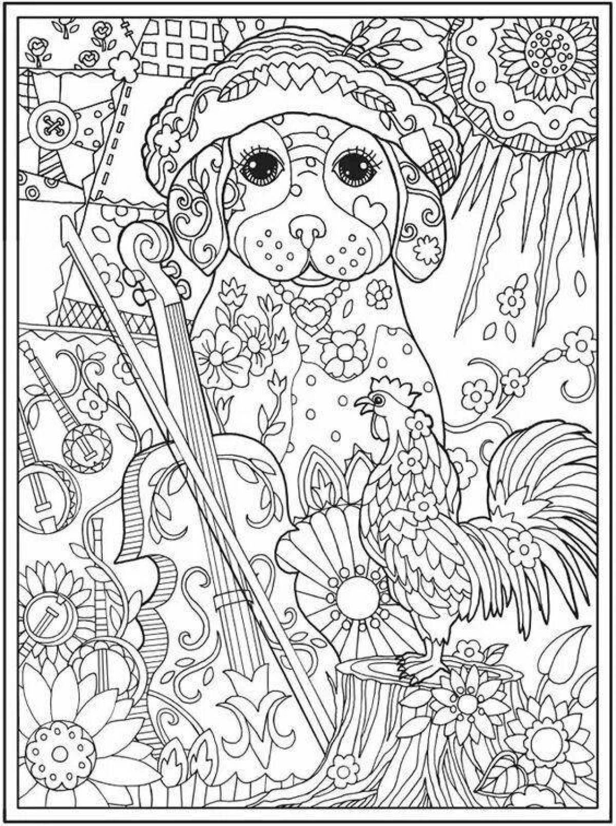 Colourful coloring pages of dogs for adults