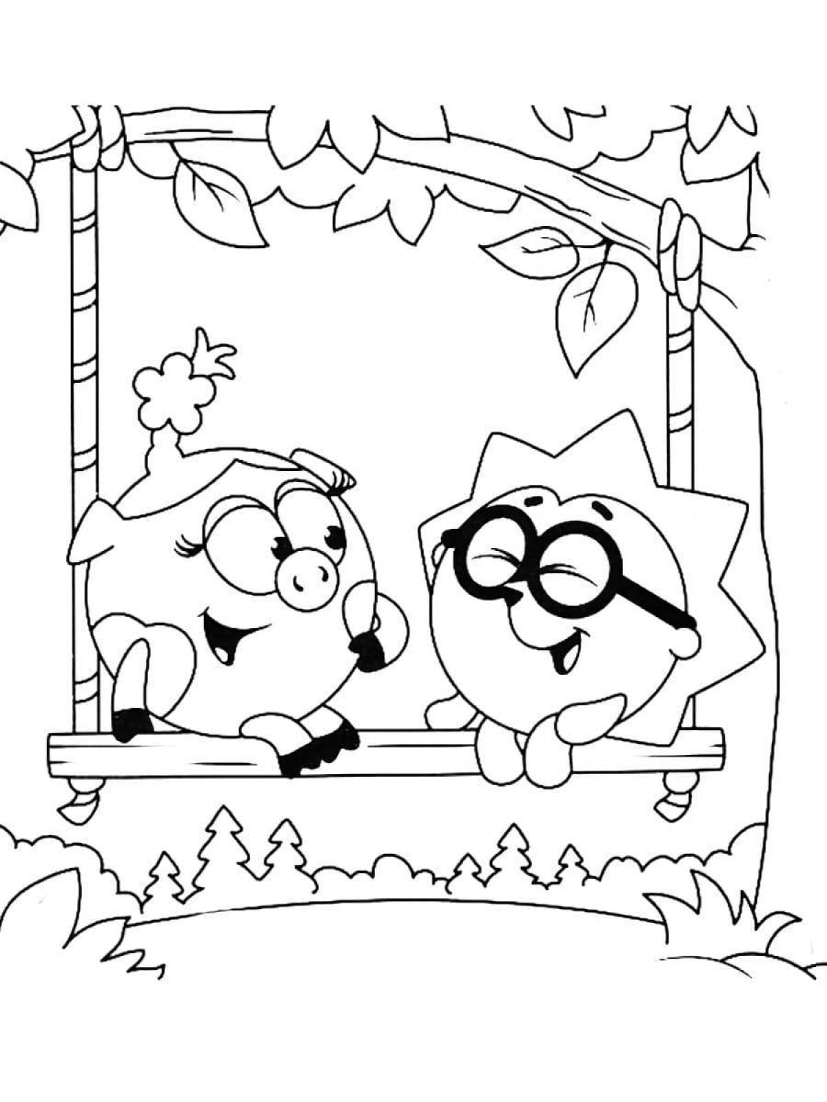 Coloring book adorable smeshariki from sand