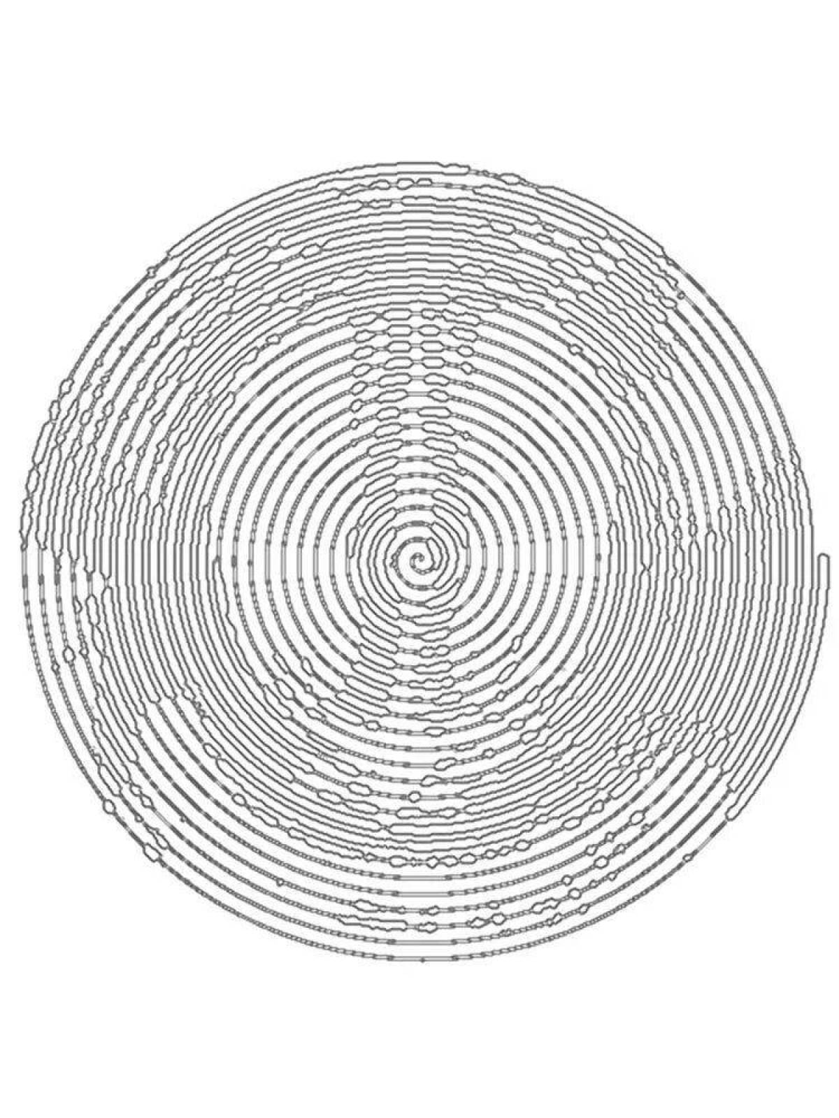 Create a coloring page with a bright circular spiral