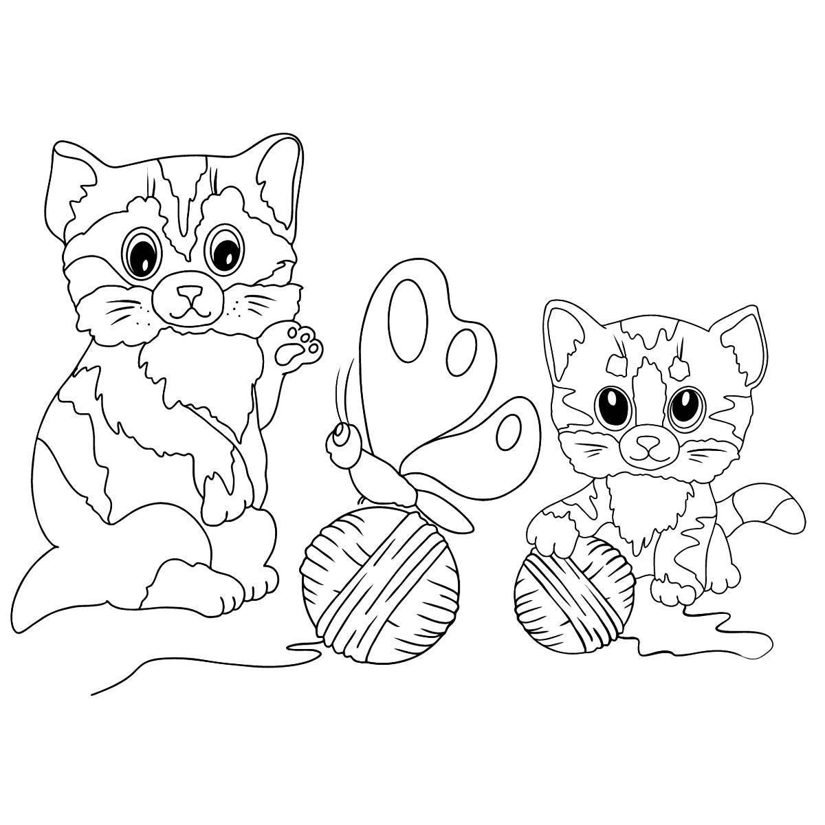 Coloring page frolicking kitten with a ball
