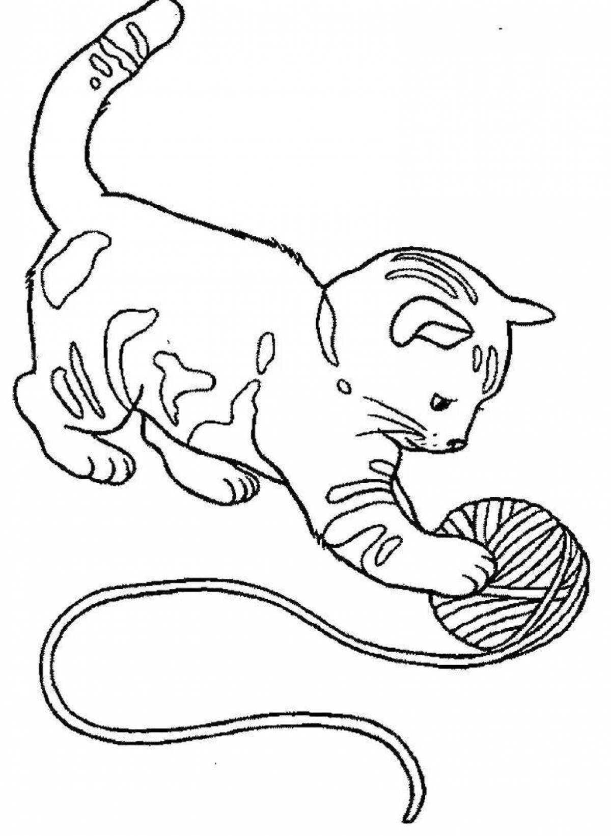 Раскраска пузырьковый котенок с мячом