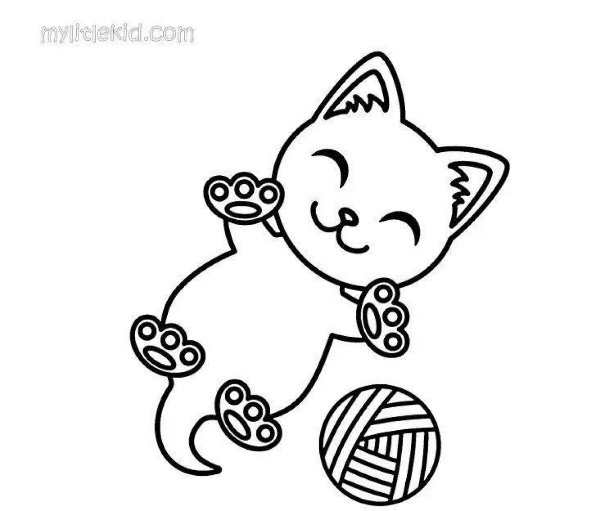 Cute kitten with ball coloring book