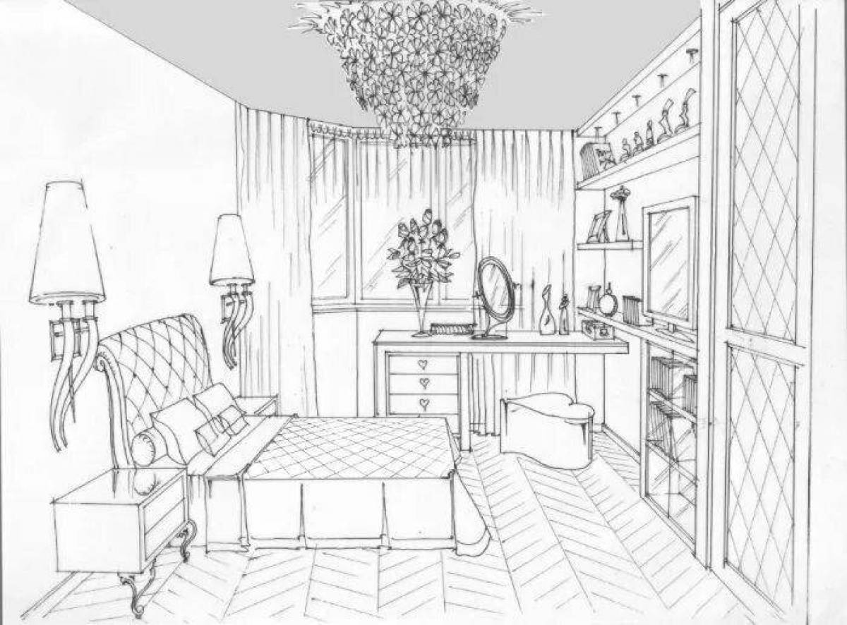Coloring page charming girl's room