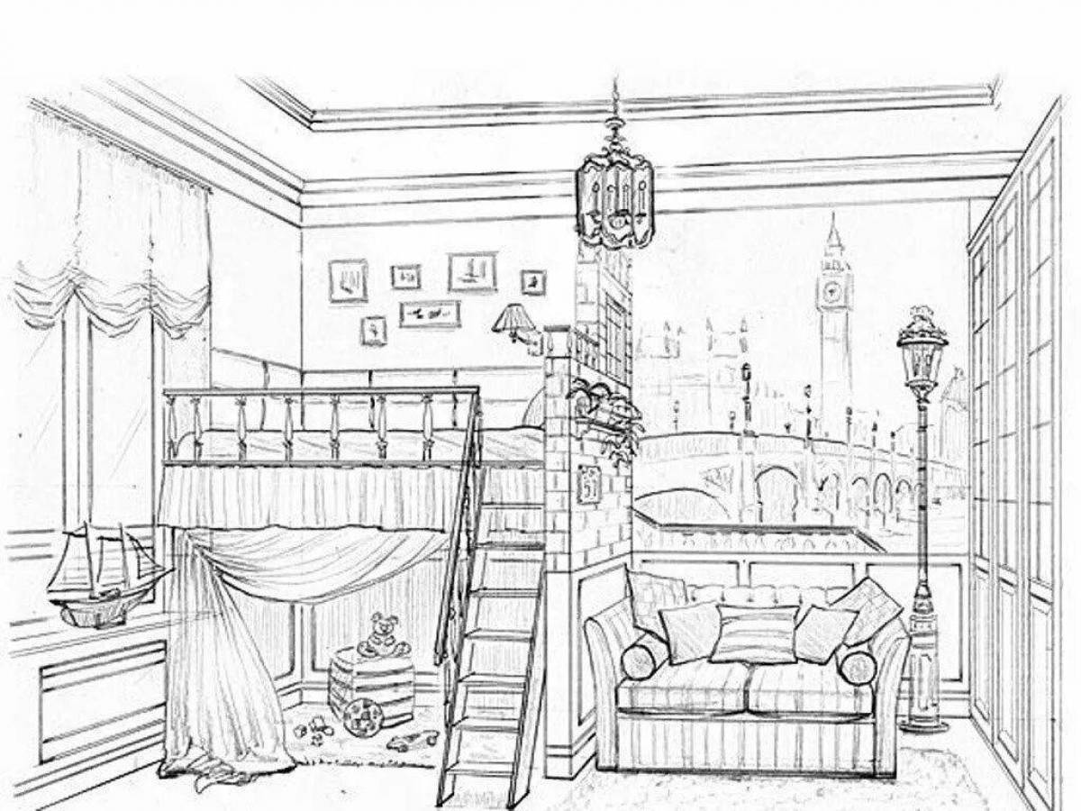 Coloring page cozy girl's room