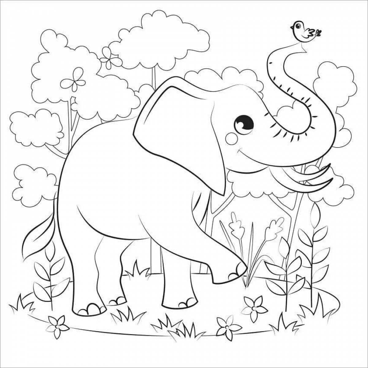 Charming elephant and girl coloring book