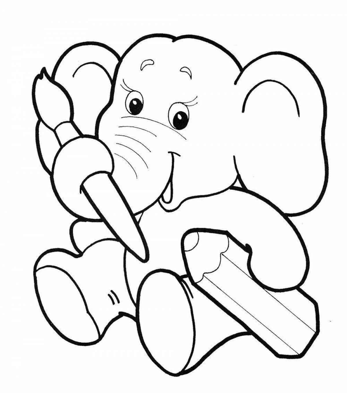 Fun coloring elephant and girl