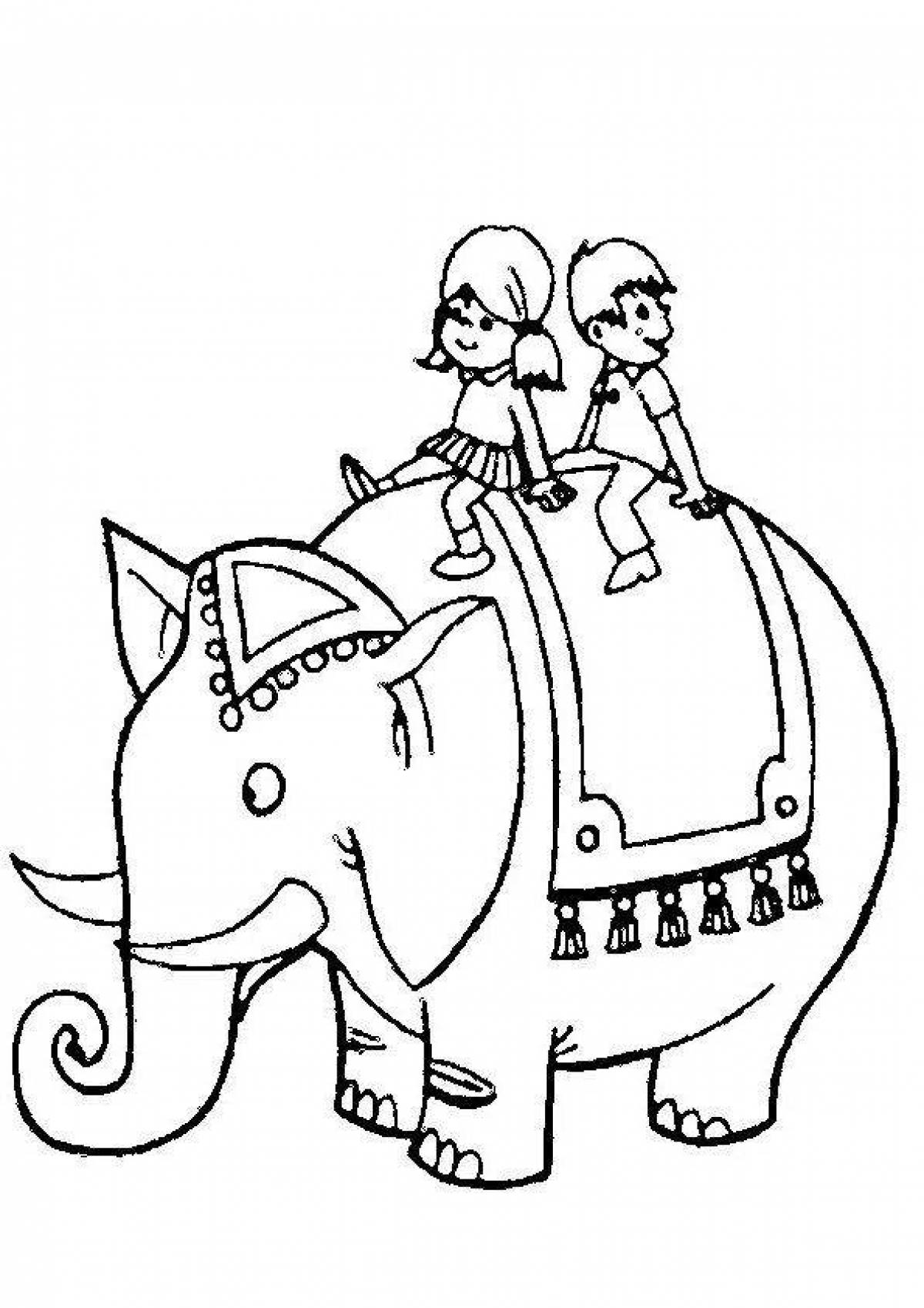 Luminous elephant and girl coloring book