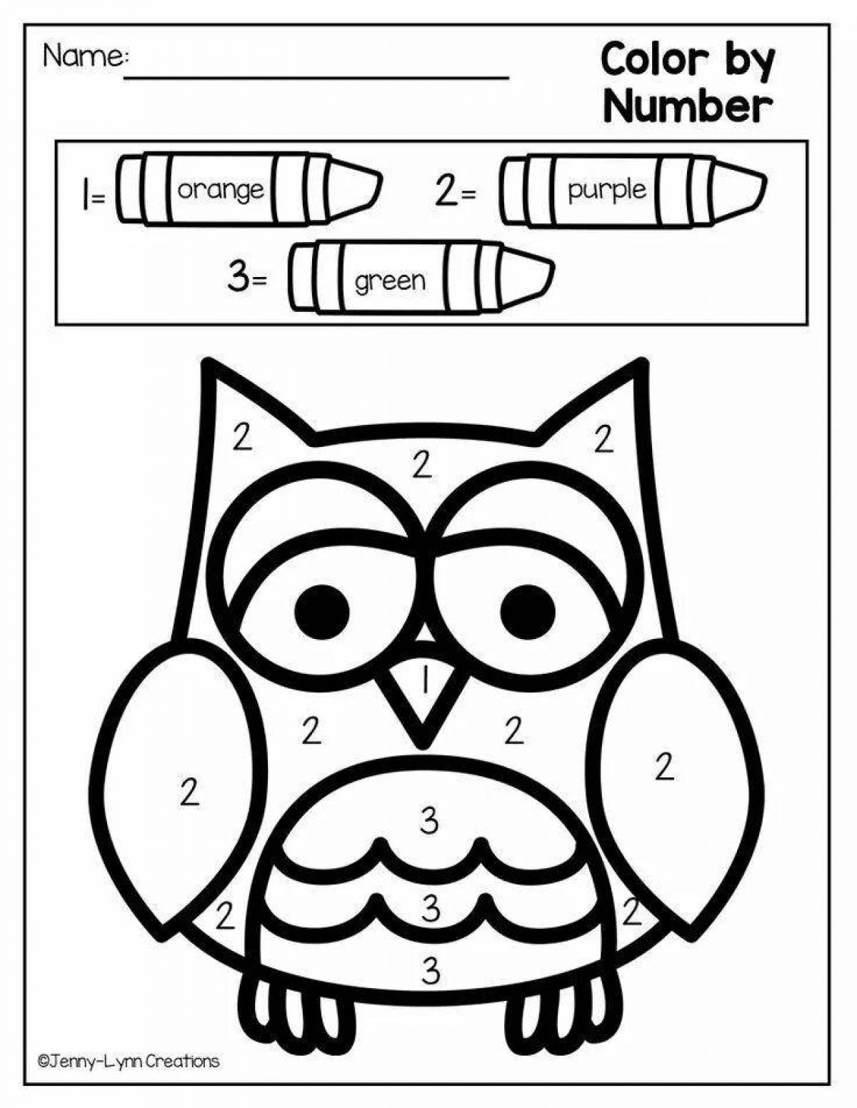 Funny owl coloring by numbers