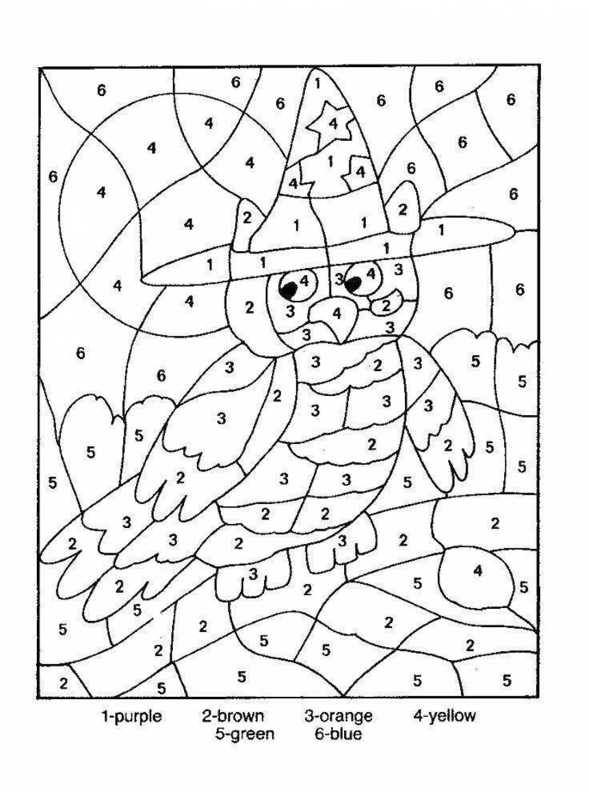 Dazzling owl coloring by numbers