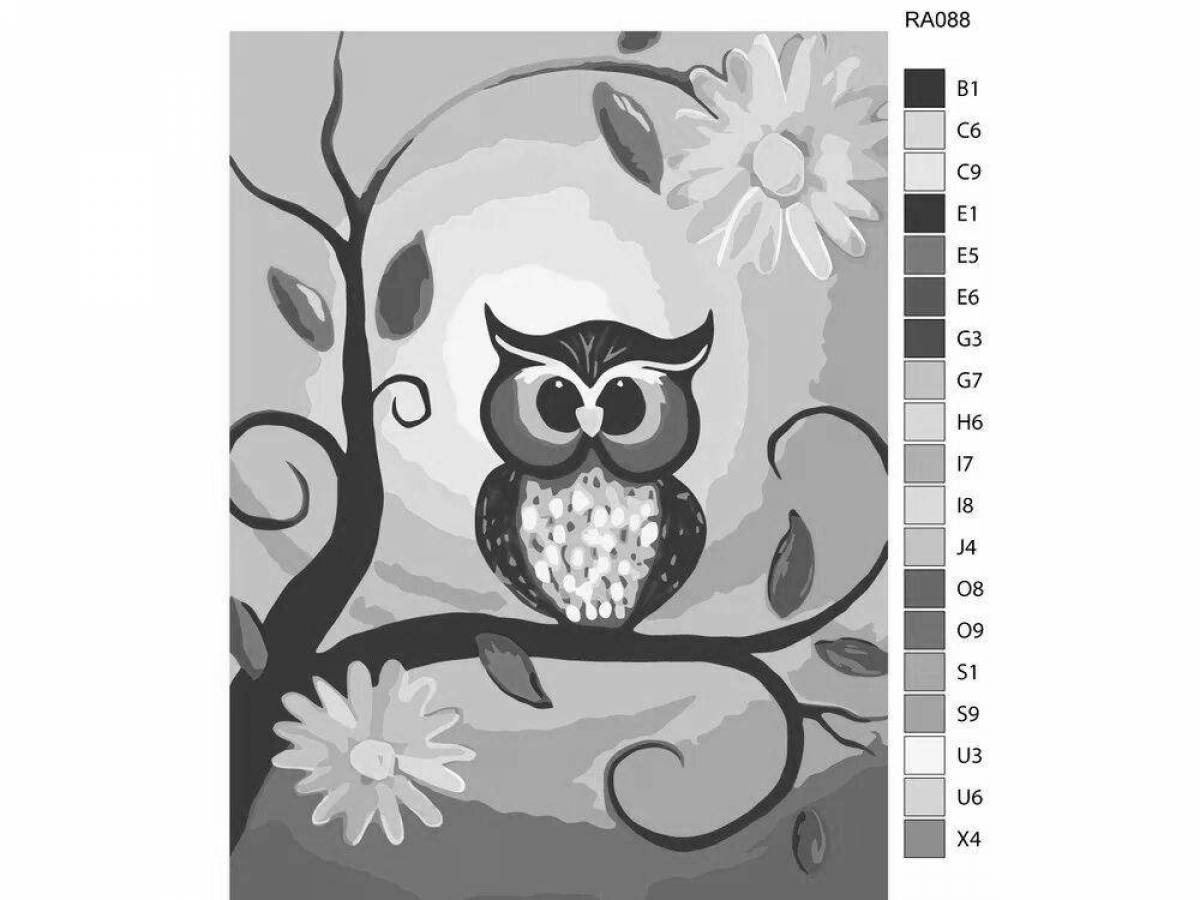 Easy owl coloring by numbers