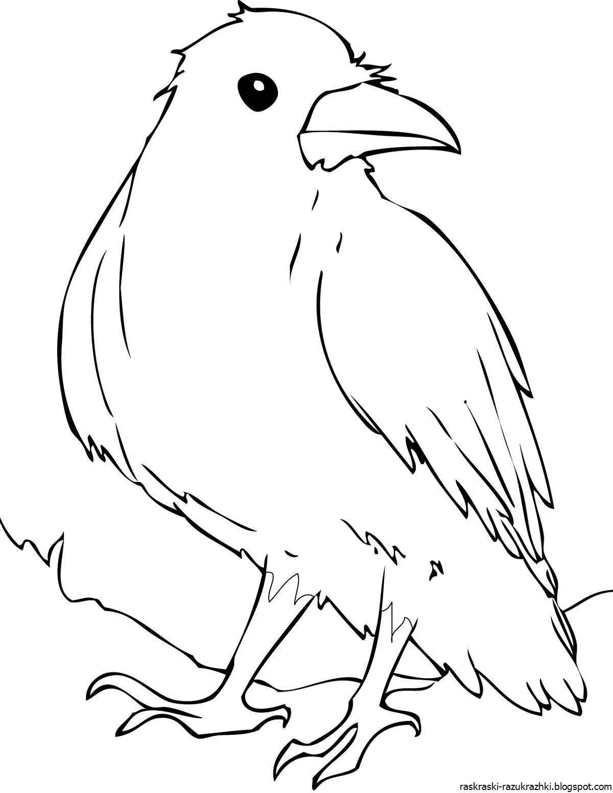 Colorful crow coloring page for kids
