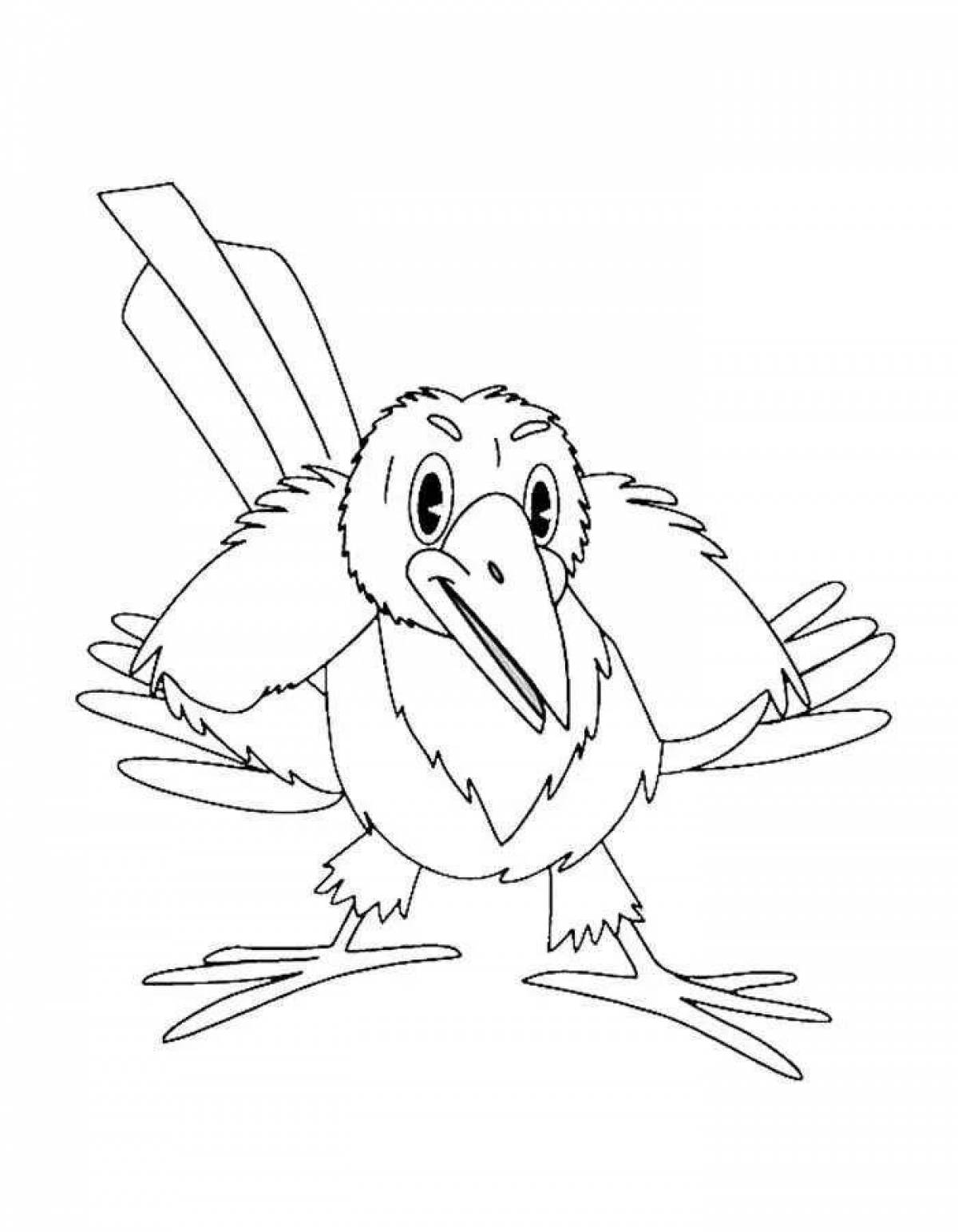 Анимированная страница раскраски ворона для детей