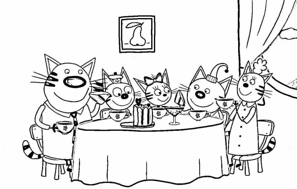 Three cats coloring page for boys