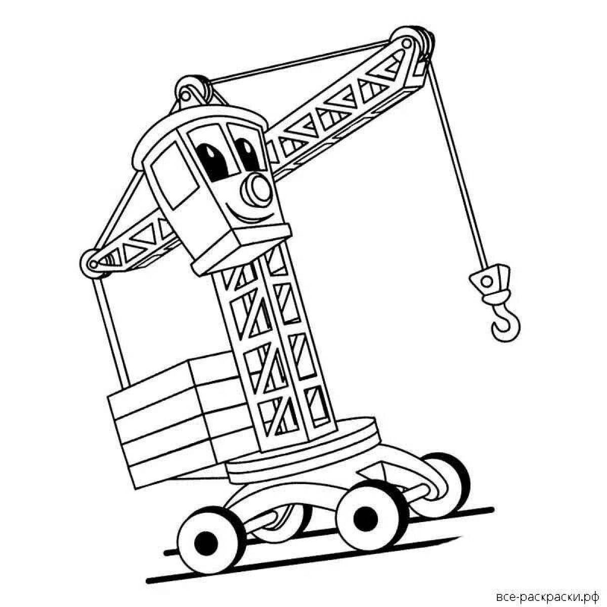 Colorful crane coloring page for kids